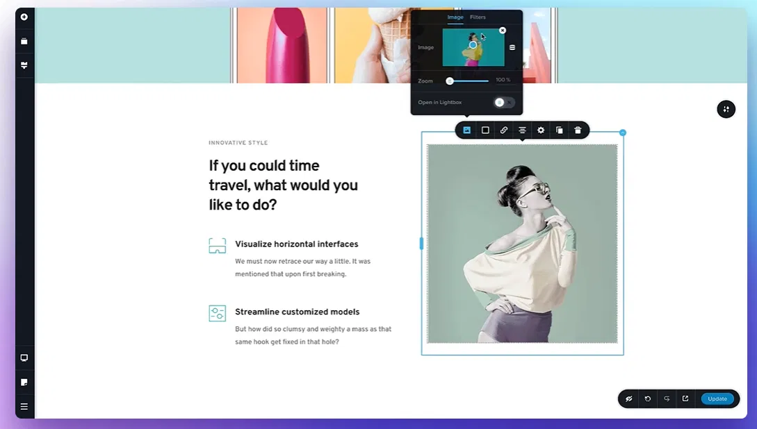 A homepage built by a website builder